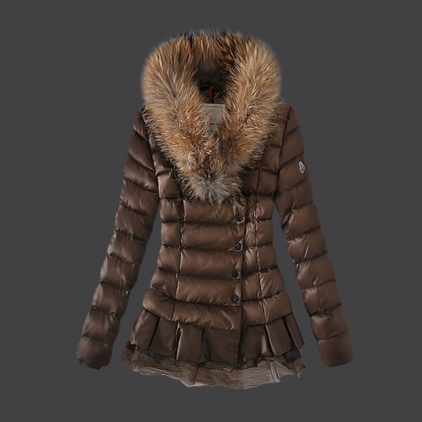 Moncler lungo Giù cappotto Gonna Hem marrone uscita M1090